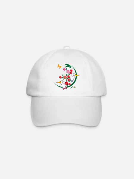  Gänse mit Blüten - Baseballkappe - Weiß/Weiß