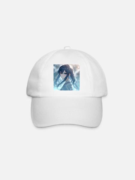 Blaues Nachtlicht Anime-Porträt - Baseballkappe - Weiß/Weiß