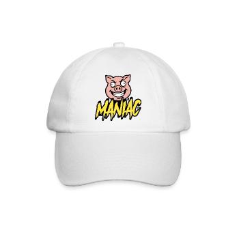 Maniac Crazy Pig Lustiges Maskottchen-Design - Baseballkappe - Weiß/Weiß - Vorne