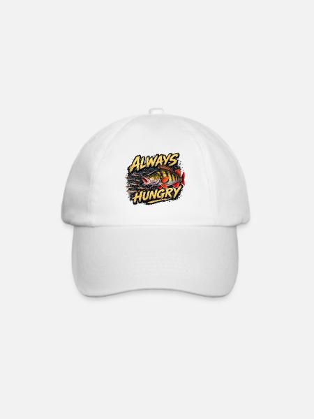 Always Hungry – Aggressives Barschangel-Design - Baseballkappe - Weiß/Weiß