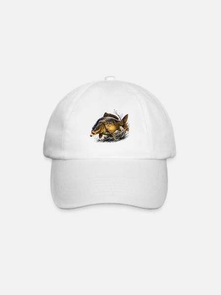 Spiegelkarpfen-Boilie-Strike-Angeldesign - Baseballkappe - Weiß/Weiß