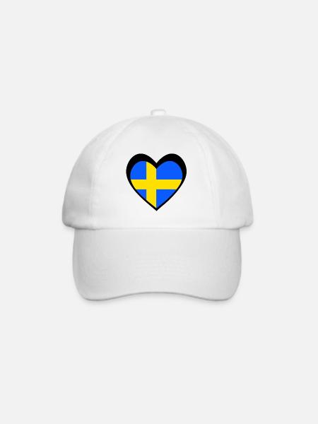 Sverige Svart Hjärta – Kärlek till Sverige - Baseballkappe - Weiß/Weiß