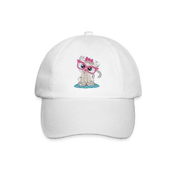 Kätzchen mit rosa Brille und Schleife - Baseballkappe - Weiß/Weiß - Vorne