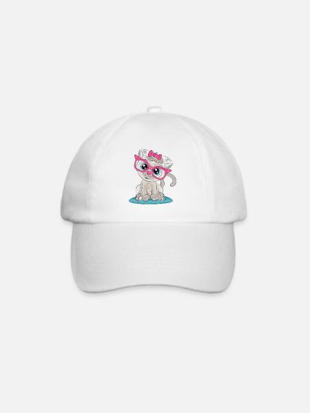 Kätzchen mit rosa Brille und Schleife - Baseballkappe - Weiß/Weiß