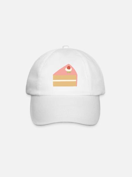 Rosa Erdbeerkuchen-Scheibe Illustration - Baseballkappe - Weiß/Weiß