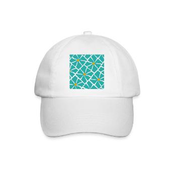 Türkis Blüten Mosaik Muster - Baseballkappe - Weiß/Weiß - Vorne