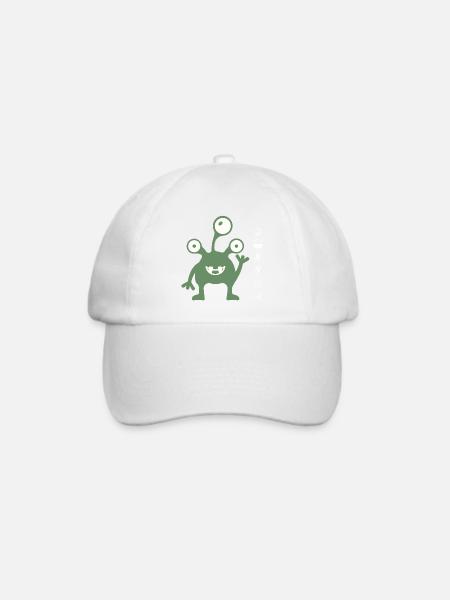 Dreiäugiger grüner Alien-Kumpel - Baseballkappe - Weiß/Weiß