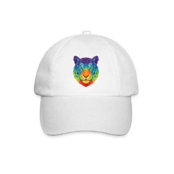 Neonblaues geometrisches Tigerkopf-Pop-Art - Baseballkappe - Weiß/Weiß - Vorne
