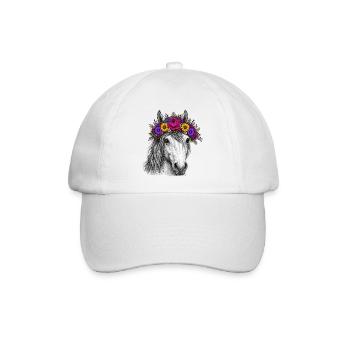 Pferd mit Blumenkranz - Baseballkappe - Weiß/Weiß - Vorne