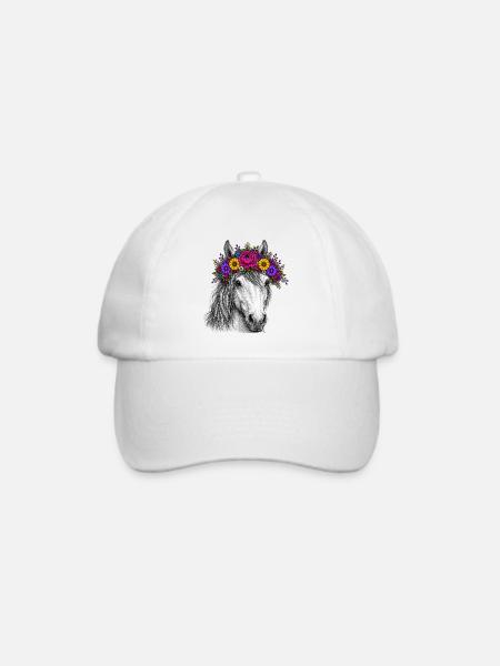 Pferd mit Blumenkranz - Baseballkappe - Weiß/Weiß