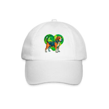 Vintage-Beagle-Dog-Kunst Retro-Elementar-Volksdruck - Baseballkappe - Weiß/Weiß - Vorne