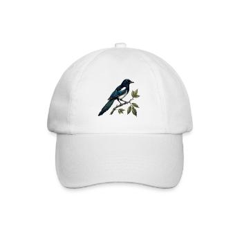 Elster "Pica pica" — ornithologische Gravur - Baseballkappe - Weiß/Weiß - Vorne