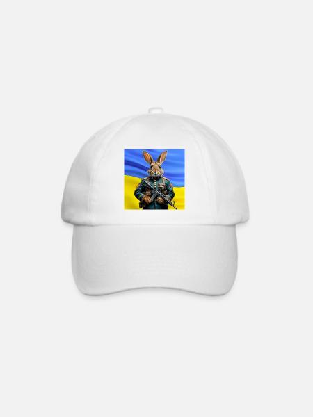 Guardian Rabbit: Held der Ukraine - Baseballkappe - Weiß/Weiß