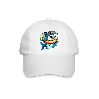 Lustiger Hai mit Schwimmring und Taucherbrille - Baseballkappe - Weiß/Weiß - Vorne