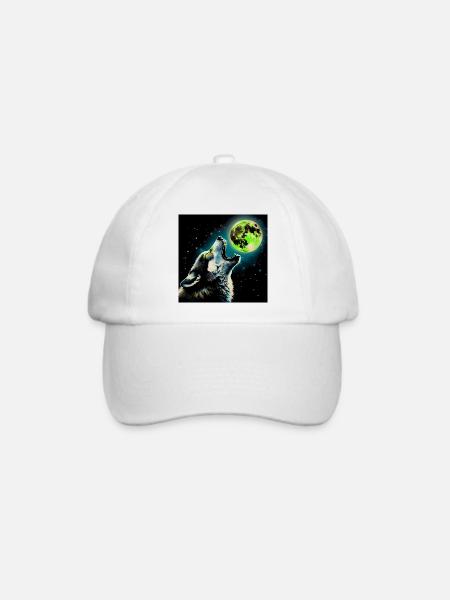 Wolf heult zum Vollmond - Baseballkappe - Weiß/Weiß