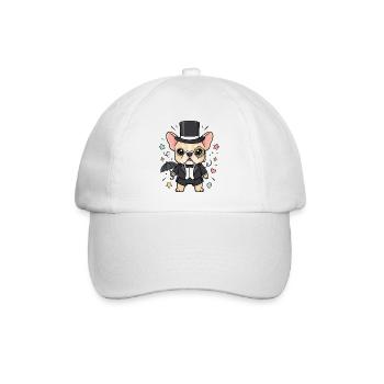 Mops Zylinder Monokel Gentleman Vierbeiner  - Baseballkappe - Weiß/Weiß - Vorne