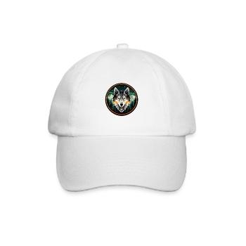 Geometrisches Wolf Mountain Forest Abzeichen-Design - Baseballkappe - Weiß/Weiß - Vorne
