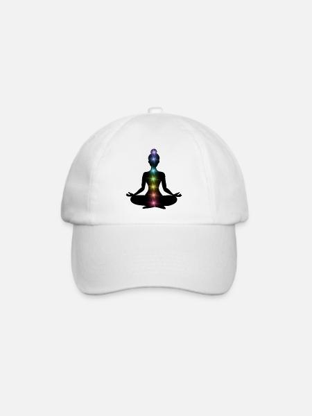 Regenbogenchakren Meditations-Silhouette - Baseballkappe - Weiß/Weiß