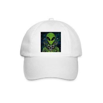 Cyber Alien Skull – Futuristisches Sci-Fi Alien  - Baseballkappe - Weiß/Weiß - Vorne