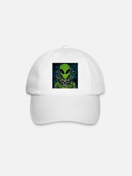 Cyber Alien Skull – Futuristisches Sci-Fi Alien  - Baseballkappe - Weiß/Weiß