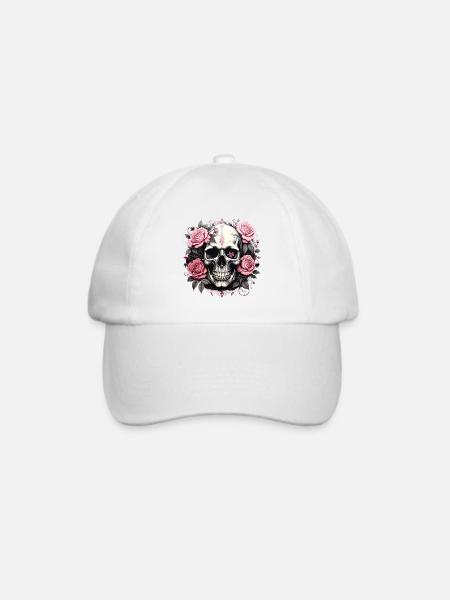 Rosen Schädel Gothic - Baseballkappe - Weiß/Weiß