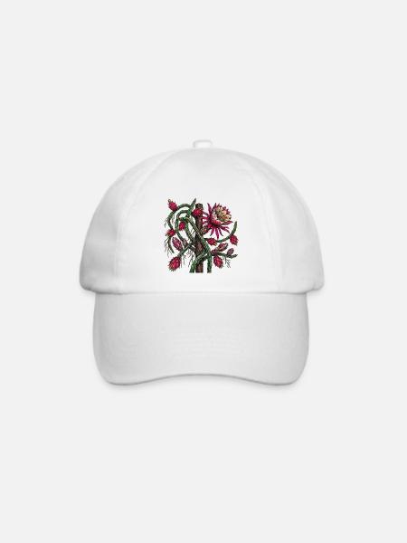 Pitaya-Kletterpflanze in Blüte – Botanische Zeichnung - Baseballkappe - Weiß/Weiß