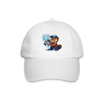 Beaver Klempner repariert einen Wasserhahn Spritzen - Baseballkappe - Weiß/Weiß - Vorne