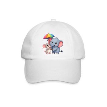 Bunter Elefant mit Regenbogen Schirm - Baseballkappe - Weiß/Weiß - Vorne