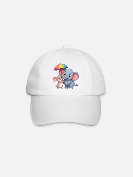 Bunter Elefant mit Regenbogen Schirm - Baseballkappe - Weiß/Weiß