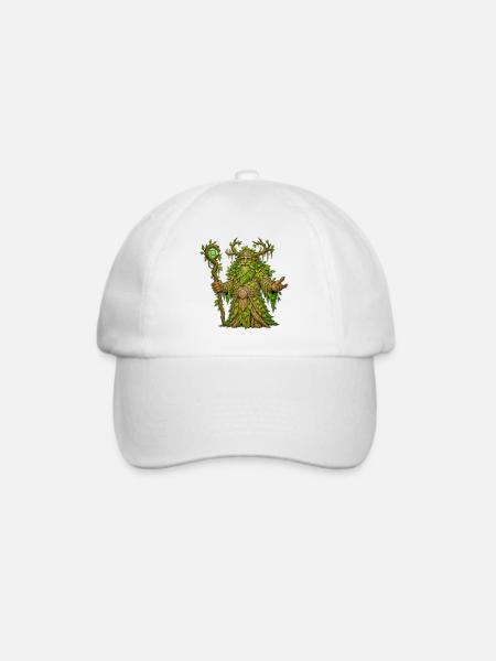 Weiser Wald-Druide mit magischem Stab – Fantasy-Kunst - Baseballkappe - Weiß/Weiß