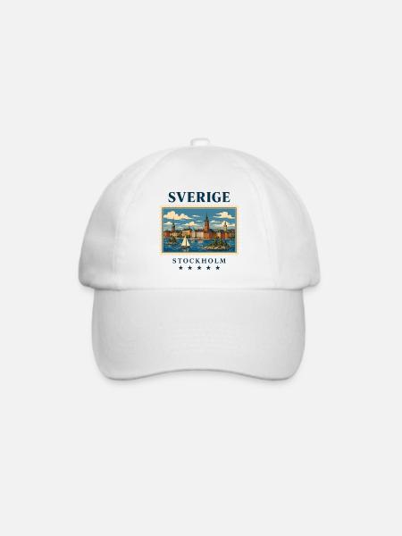 Schweden Stockholm Vintage Reisemarke - Baseballkappe - Weiß/Weiß