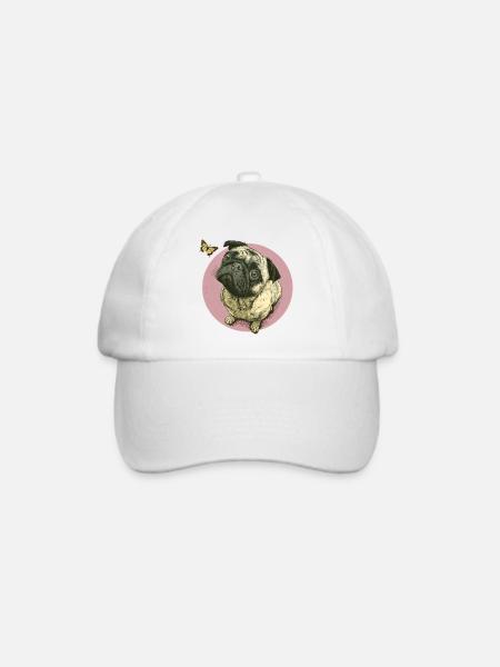 Mops mit Schmetterling - Baseballkappe - Weiß/Weiß