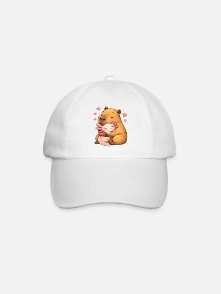 Capybara mit rosa Axolotl-Freundin – liebevolle Umarmung - Baseballkappe - Weiß/Weiß