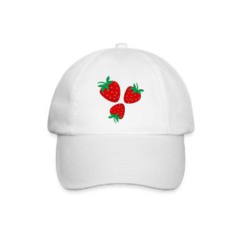 Drei leuchtend rote Erdbeeren - Baseballkappe - Weiß/Weiß - Vorne