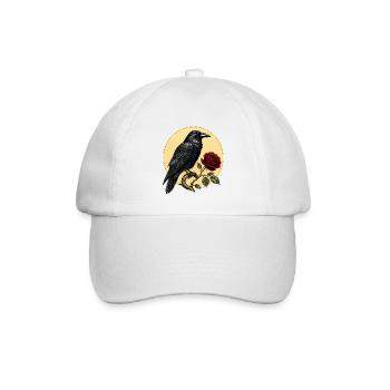 Rabe (Corvus corax) & Botanische Rote Rose - Baseballkappe - Weiß/Weiß - Vorne