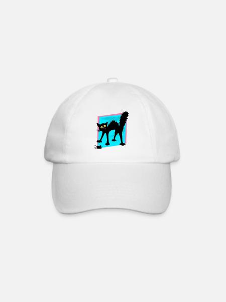 Verängstigte Schwarze Katzenmaus - Baseballkappe - Weiß/Weiß