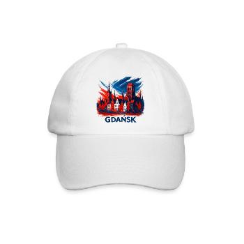 Gdańsk Danzig Skyline Wappen: Patriotischer Stolz - Baseballkappe - Weiß/Weiß - Vorne