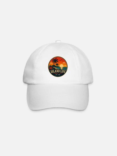 Island Life Retro-Abzeichen Vintage-Küstengrafik - Baseballkappe - Weiß/Weiß