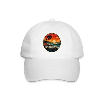 Ocean Breeze Retro-Abzeichen Vintage-Küstengrafik - Baseballkappe - Weiß/Weiß - Vorne