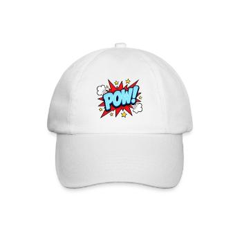 POW! Comic Pop Art Design – Knallig Retro - Baseballkappe - Weiß/Weiß - Vorne