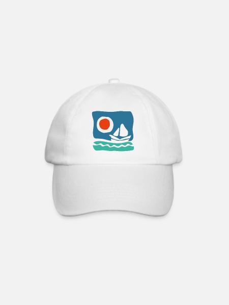 Segelboot auf azurblauem Meer – Meeresillustration - Baseballkappe - Weiß/Weiß