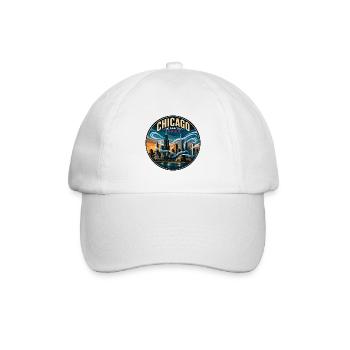 Chicago The Windy City Retro Skyline Abzeichen - Baseballkappe - Weiß/Weiß - Vorne
