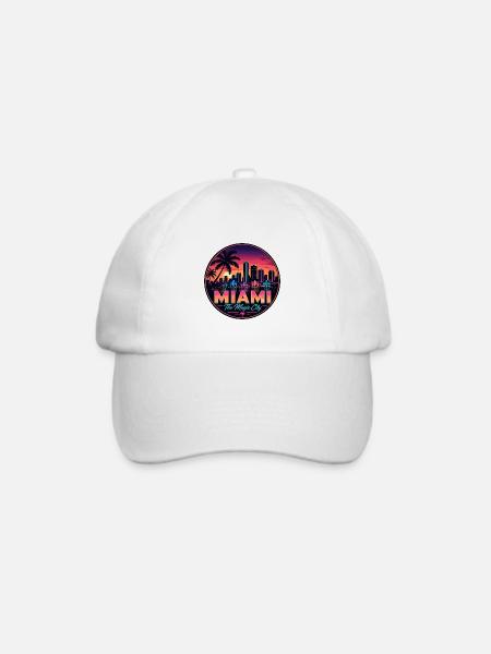 Miami Magic City Retro Sunset Palm Abzeichen - Baseballkappe - Weiß/Weiß