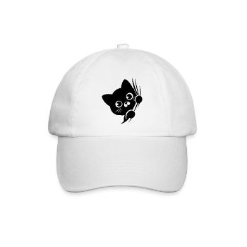 Verdutzte Katze hinter dem Vorhang - Baseballkappe - Weiß/Weiß - Vorne