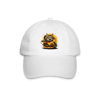 Katze mit großem Burger – Lustiges Fast Food Art - Baseballkappe - Weiß/Weiß - Vorne