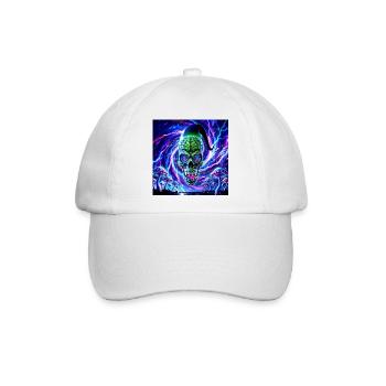 Neon Psychedelischer Goa Alien mit Pilzlandschaft - Baseballkappe - Weiß/Weiß - Vorne