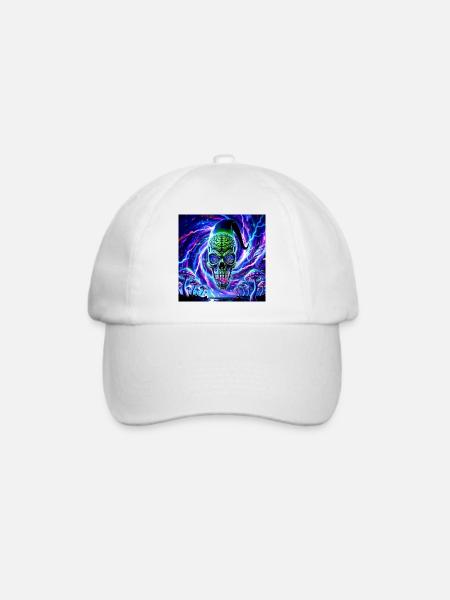 Neon Psychedelischer Goa Alien mit Pilzlandschaft - Baseballkappe - Weiß/Weiß