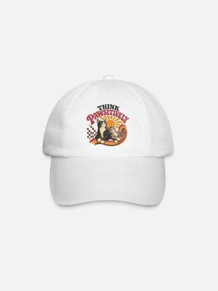 Think Pawsitively Denke Positiv Katzen Retro - Baseballkappe - Weiß/Weiß