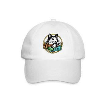 I Love My Cat Neon – Katzendesign-Damenkleidung - Baseballkappe - Weiß/Weiß - Vorne