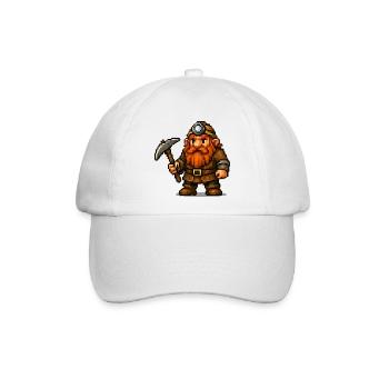 Pixel Zwerg mit Spitzhacke - Baseballkappe - Weiß/Weiß - Vorne